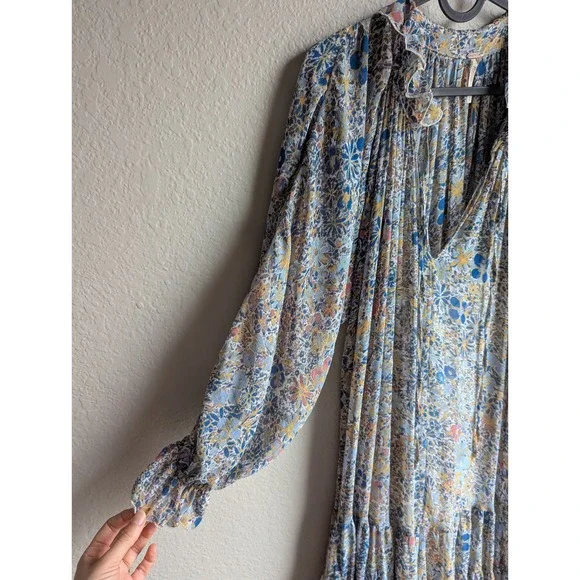 Free People maxi dress size S Feeling Groovy Blue floral boho festival - Picture 9 of 14
